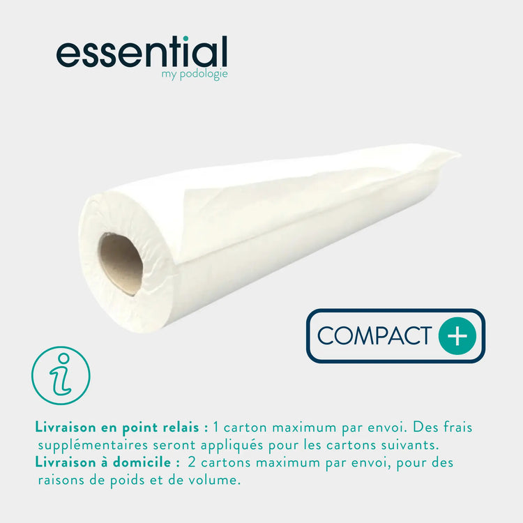 6 rouleaux Draps d'examen blancs - Compact - 300 formats - 2 Plis lisses Essential 