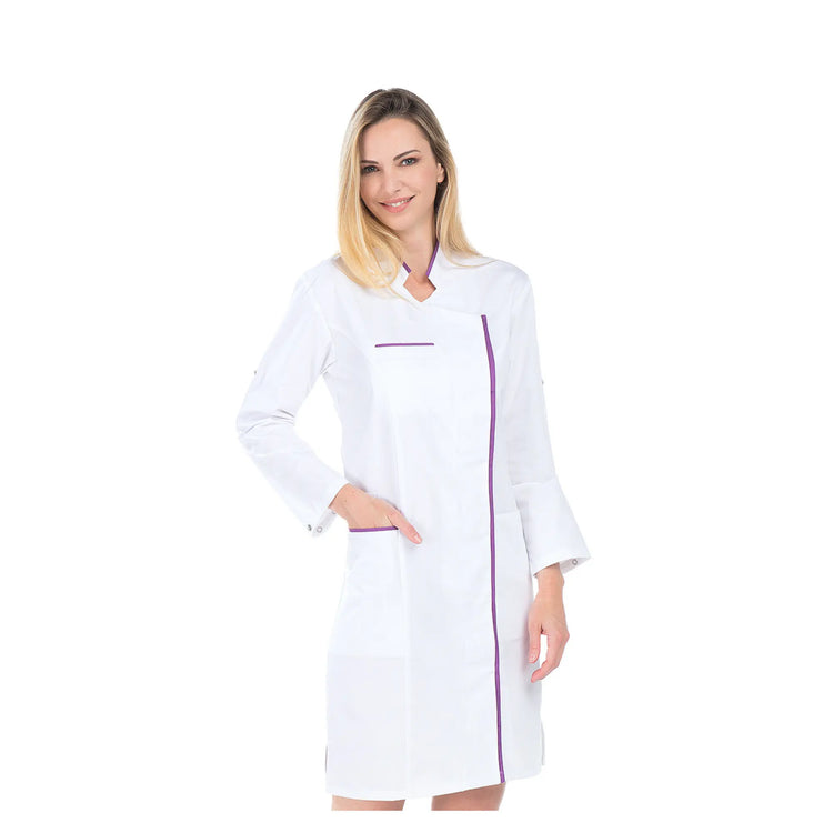 Adeline – Lange Bluse – Umwandelbare lange Ärmel – Damen – 100 cm Meine Bluse Sergé-Weiß-Lila-T6-XXXL