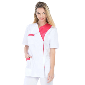 Agathe – Tunika – Kurzarm – Damen – 75 cm My Bluse Twill-Weiß-Fuschia-T6-XXXL