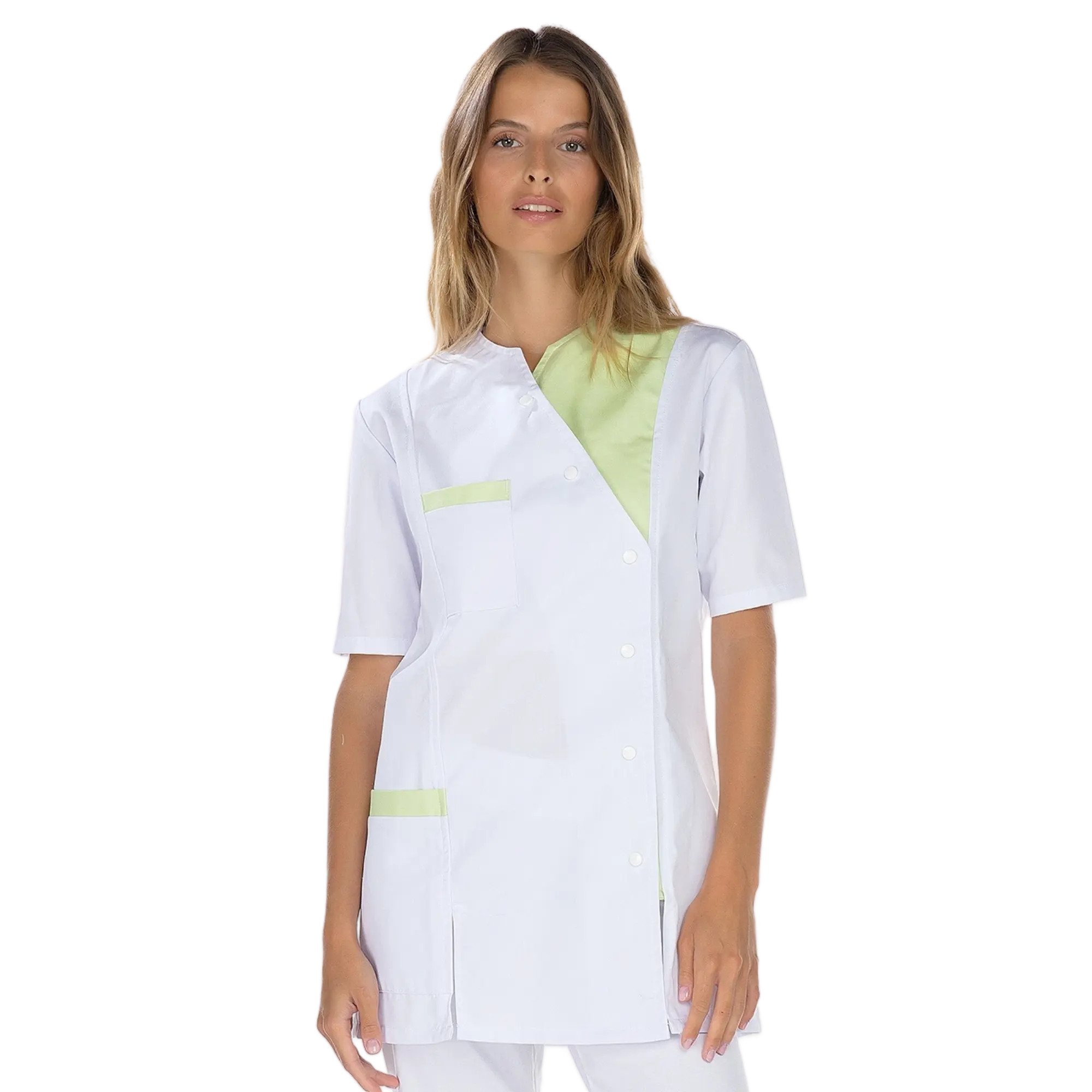 Agathe – Tunika – Kurzarm – Damen – 75 cm My Bluse Twill-Weiß-Anis-T6-XXXL