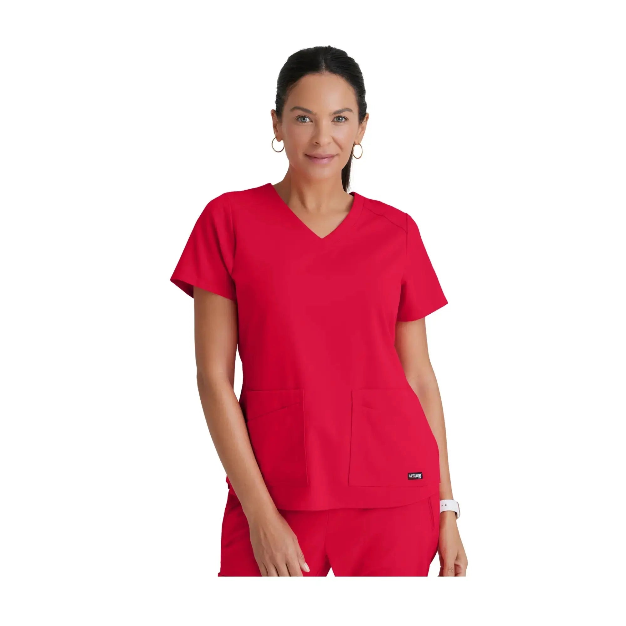 Aura - Tunica con scollo a V - Donna - Grey's Anatomy Stretch Grey's Anatomy Rosso / XL