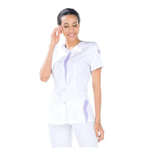 Lucile - Tunique - Manches courtes - Femme - 70 cm My Blouse  Sergé-Blanc-Parme-T7-XXXXL