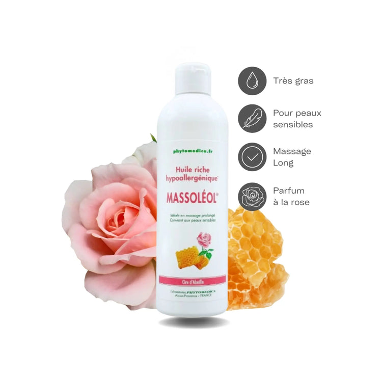 Massoléol® - Huile riche de massage neutre hypoallergénique - Parfum Rose - Phytomedica Laboratoires Phytomedica 