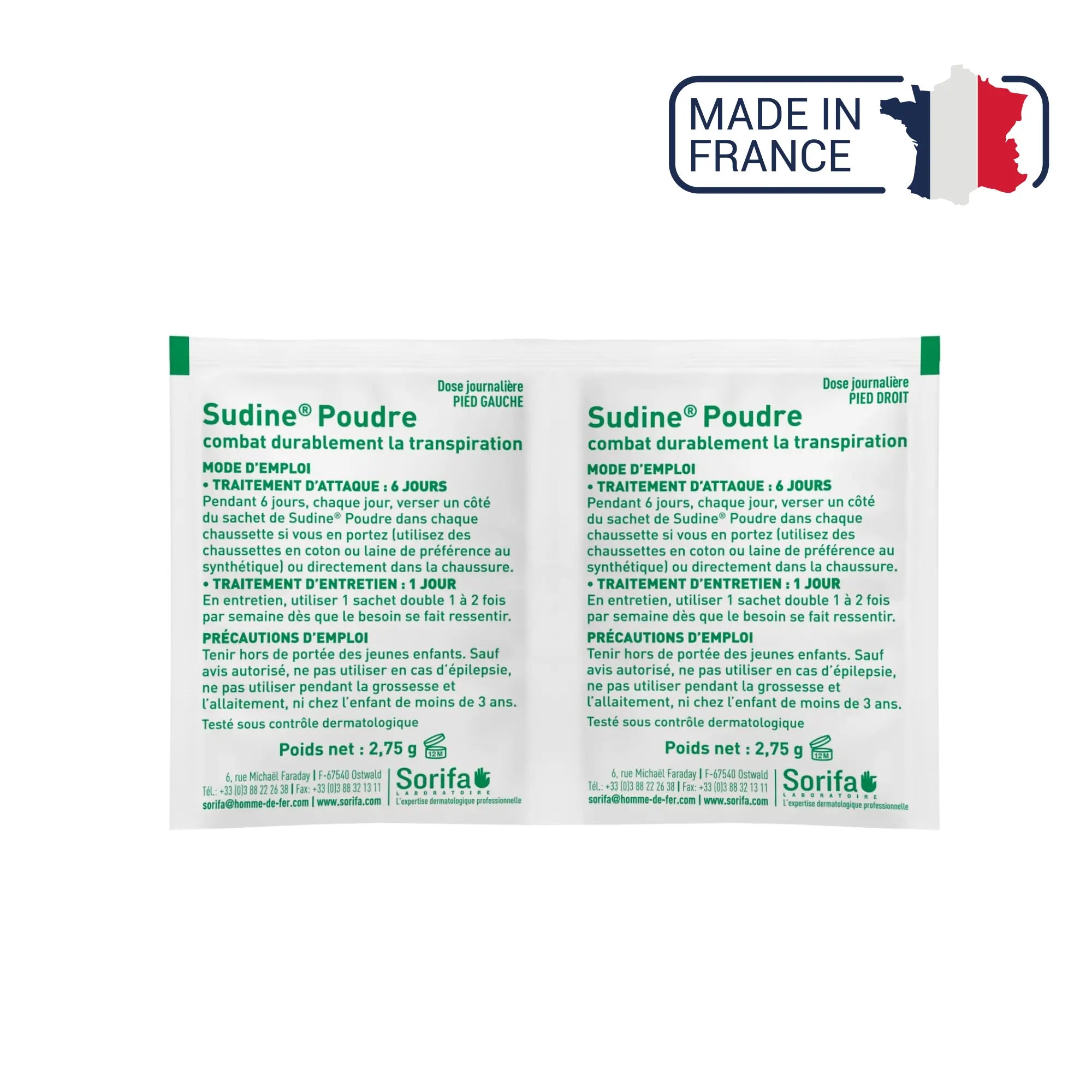 Poudre traitement anti-transpirant pour les pieds - Sudine Laboratoire Sorifa 