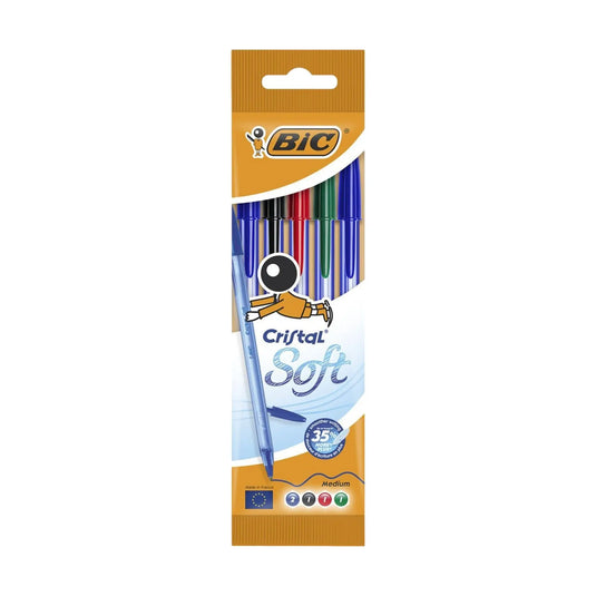 Penne a sfera - blu/nera/rossa/verde media 1,2 mm - Cristal Soft - 5 pezzi - BIC - My Podologie